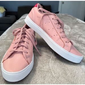 Adidas Sleek Pink Leather Snake Print Embossed Sneakers Womens Size 9 EE4722
